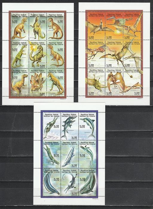 Коморы 1998, Динозавры, 3 малых листа